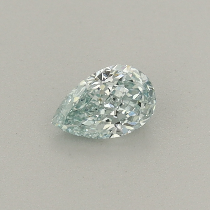 Actual 0.24 carat Fancy Intense Bluish Green Pear lab-grown diamond