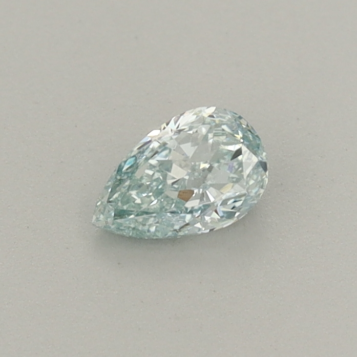Actual 0.26 carat Fancy Intense Bluish Green Pear lab-grown diamond