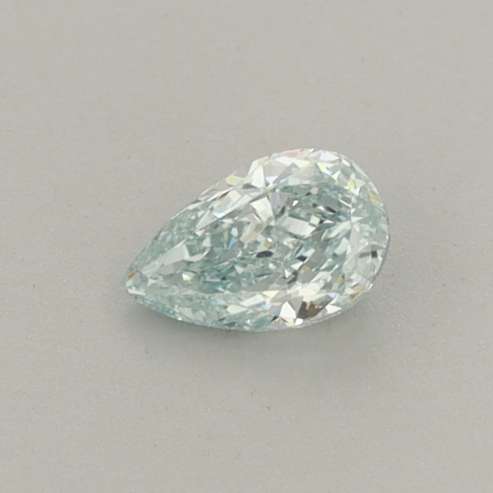 Actual 0.27 carat Fancy Intense Bluish Green Pear lab-grown diamond