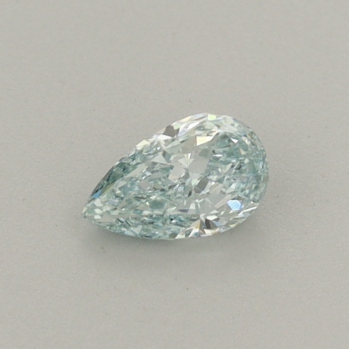 Actual 0.27 carat Fancy Intense Bluish Green Pear lab-grown diamond