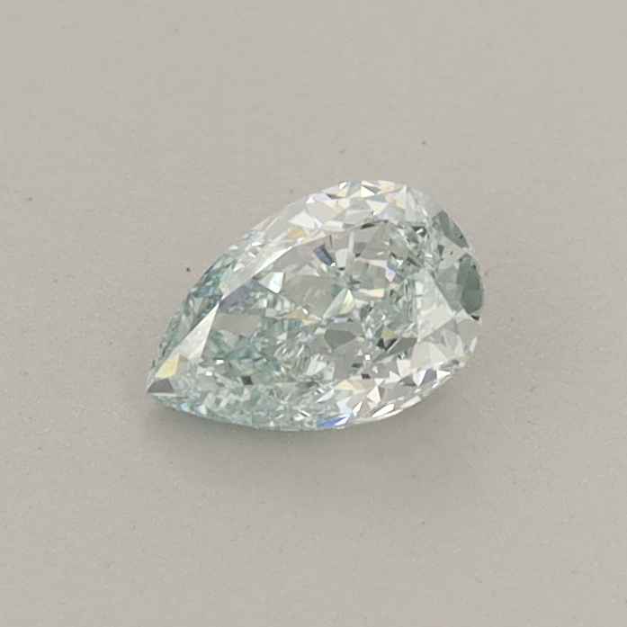 Actual 0.36 carat Fancy Bluish Green Pear lab-grown diamond