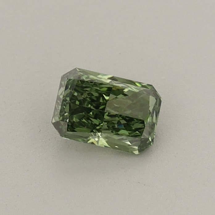 Actual 0.31 carat Fancy Vivid Green Radiant lab-grown diamond