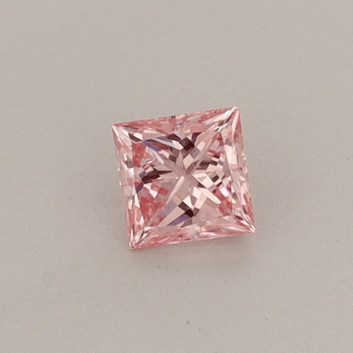 Actual 0.23 carat Fancy Vivid Pink Princess lab-grown diamond