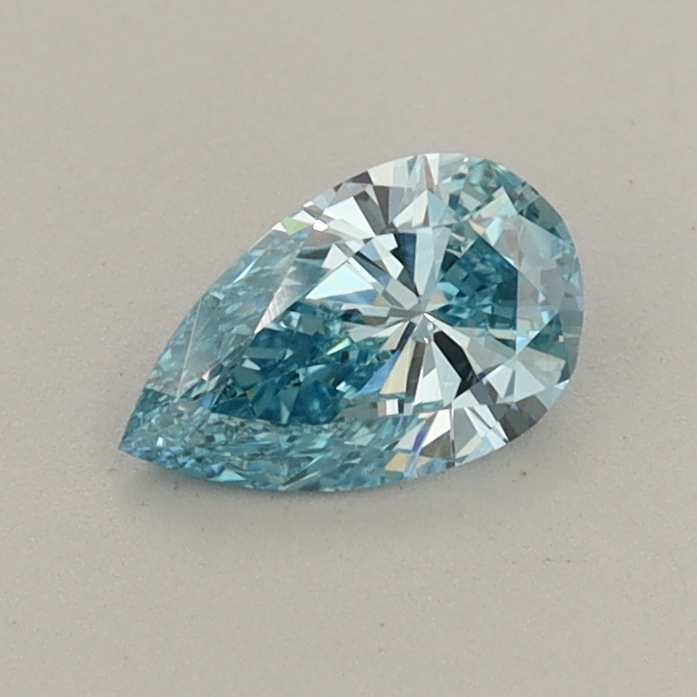 Actual 0.44 carat Fancy Vivid Blue Pear lab-grown diamond